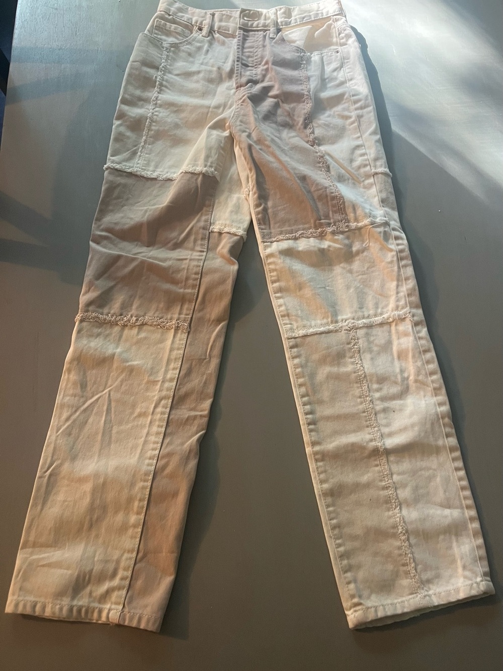 PacSun Patchwork Dad Jeans Off White Cream Tan Colorblock Size 25
